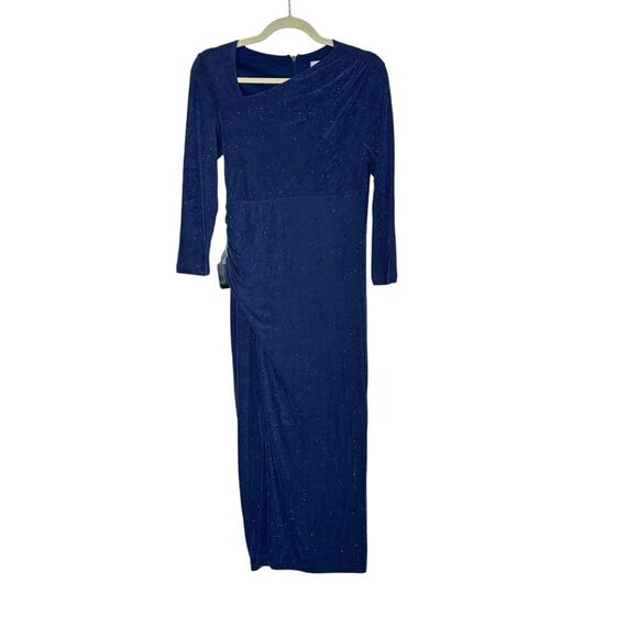 JS Collections Navy Blue Violetta Knit Tea Length Dress | size 4 - Picture 4 of 12
